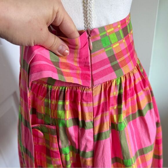 Vintage Y2K Farm Rio Coquette Girl Barbiecore Pink & Green Plaid Skirt with Bow - Picture 8 of 12